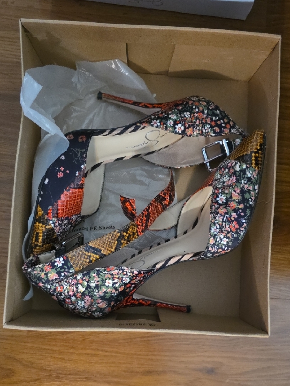 Jessica Simpson Multicolor Floral Patchwork Pointed-Toe Ankle-Strap Heels - Picture 2 of 7